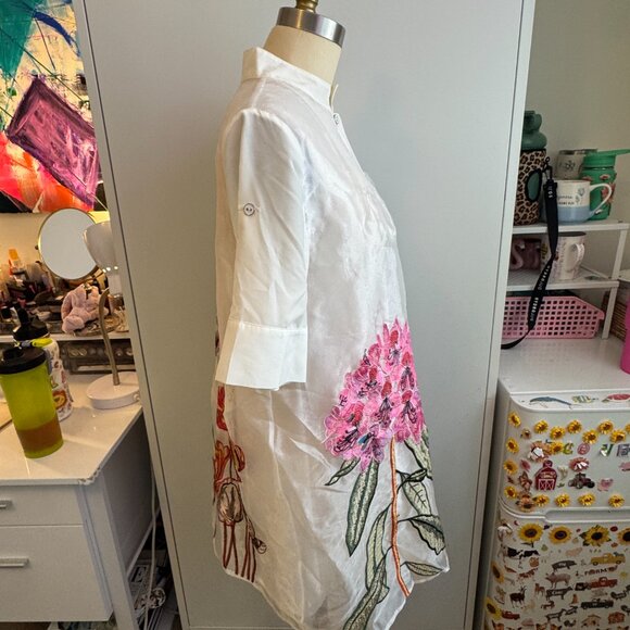 YOOX WHITE FLOWY BUTTON UP FLORAL MINI DRESS - Picture 8 of 16